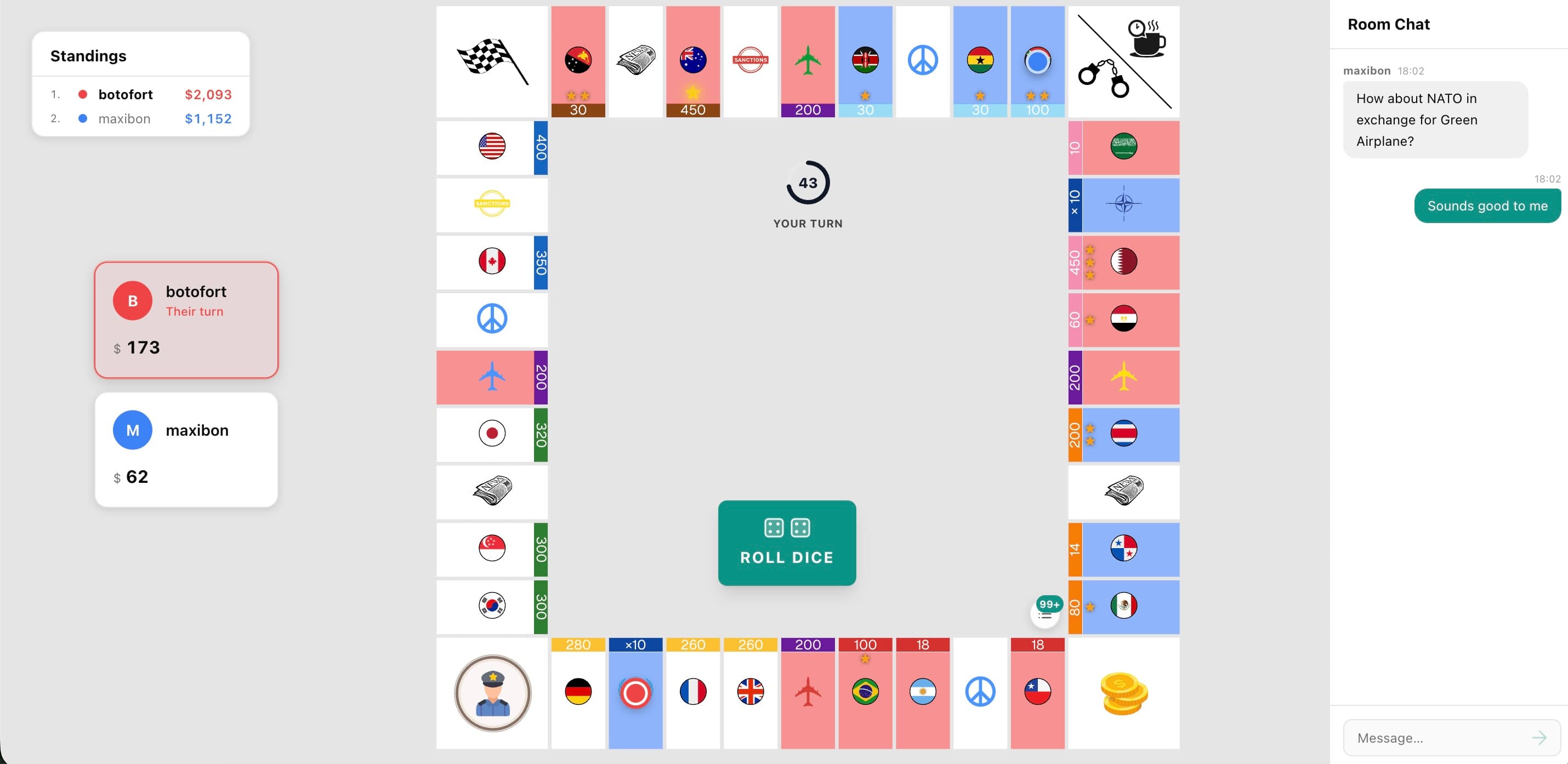 MonoRent game board in action